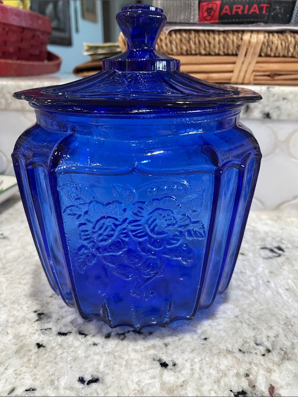 Cobalt blue vintage biscuit jar